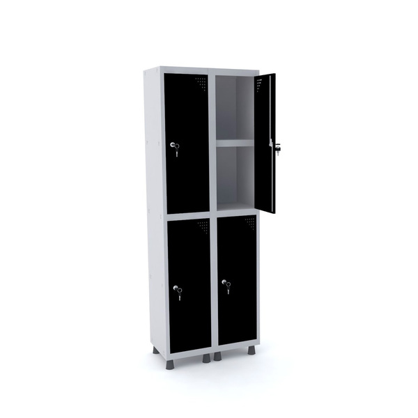 Roupeiro De Aço 2m 04 Portas C/ Prat. Fechadura Pandin - Cinz