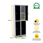 Roupeiro De Aço 2m 04 Portas C/ Prat. Fechadura Pandin - Cinz