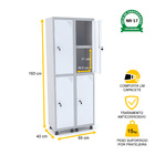 Roupeiro De Aço 2m 04 Portas C/ Prat. Fechadura Pandin - Cinz