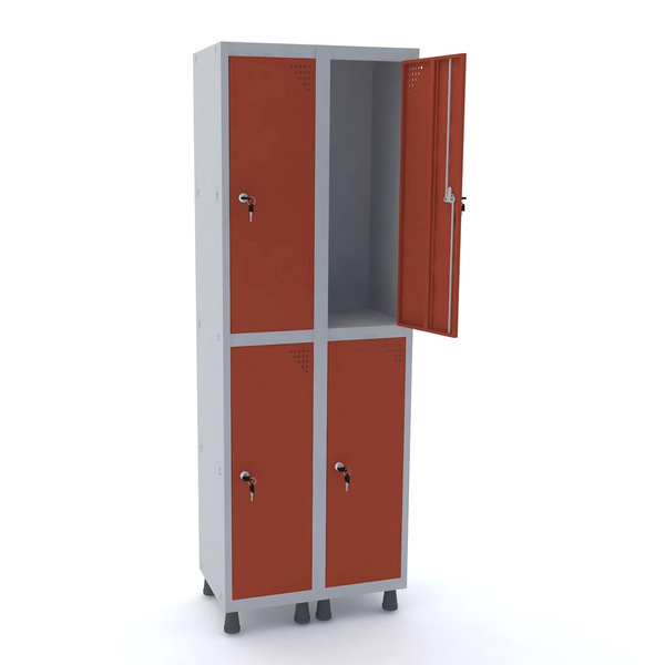 Roupeiro De Aço 2m 04 Portas Fechadura Pandin - Cinza/vermelho
