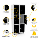 Roupeiro De Aço 2m 06 Portas Fechadura Pandin - Cinza/preto