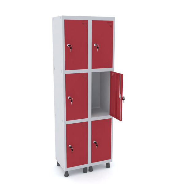 Roupeiro De Aço 2m 06 Portas Fechadura Pandin - Cinza/vermelho