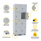 Roupeiro De Aço 2m 08 Portas Fechadura Pandin - Cinza