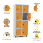 Roupeiro De Aço 2m 08 Portas Fechadura Pandin - Cinza/laranja