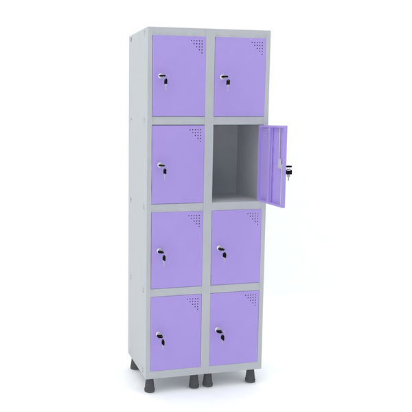 Roupeiro De Aço 2m 08 Portas Fechadura Pandin - Cinza/lilás