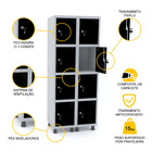 Roupeiro De Aço 2m 08 Portas Fechadura Pandin - Cinza/preto