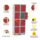 Roupeiro De Aço 2m 08 Portas Fechadura Pandin - Cinza/vermelho