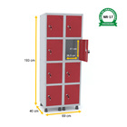 Roupeiro De Aço 2m 08 Portas Fechadura Pandin - Cinza/vermelho