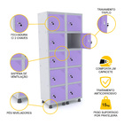 Roupeiro De Aço 2m 10 Portas Fechadura Pandin - Cinza/lilás