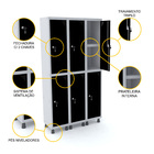 Roupeiro De Aço 3m 06 Portas C/ Prat. Fechadura Pandin - Cinz