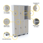 Roupeiro De Aço 3m 06 Portas C/ Prat. Fechadura Pandin - Cinz