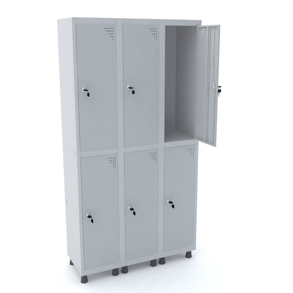 Roupeiro De Aço 3m 06 Portas Fechadura Pandin - Cinza