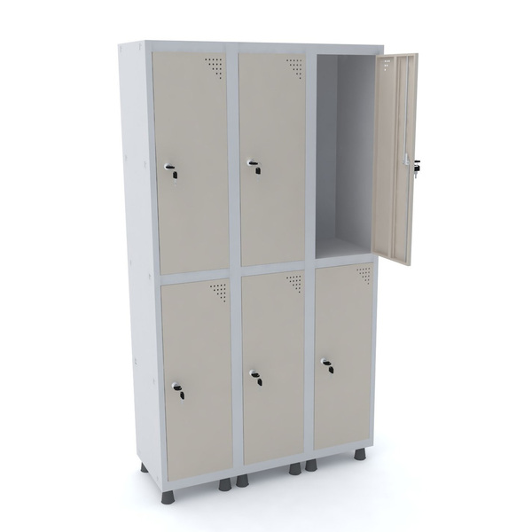 Roupeiro De Aço 3m 06 Portas Fechadura Pandin - Cinza/bege