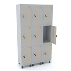 Roupeiro De Aço 3m 09 Portas Fechadura Pandin - Cinza/bege