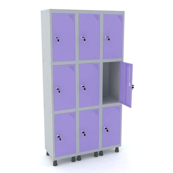 Roupeiro De Aço 3m 09 Portas Fechadura Pandin - Cinza/lilás