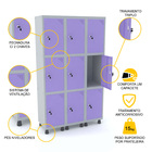 Roupeiro De Aço 3m 09 Portas Fechadura Pandin - Cinza/lilás