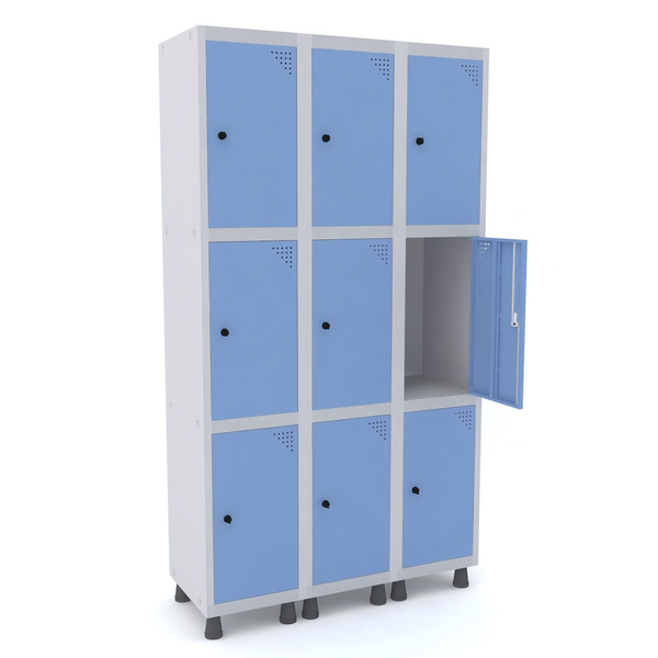 Roupeiro De Aço 3m 09 Portas Pitão Pandin - Cinza/azul Dalí