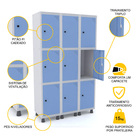 Roupeiro De Aço 3m 09 Portas Pitão Pandin - Cinza/azul Dalí