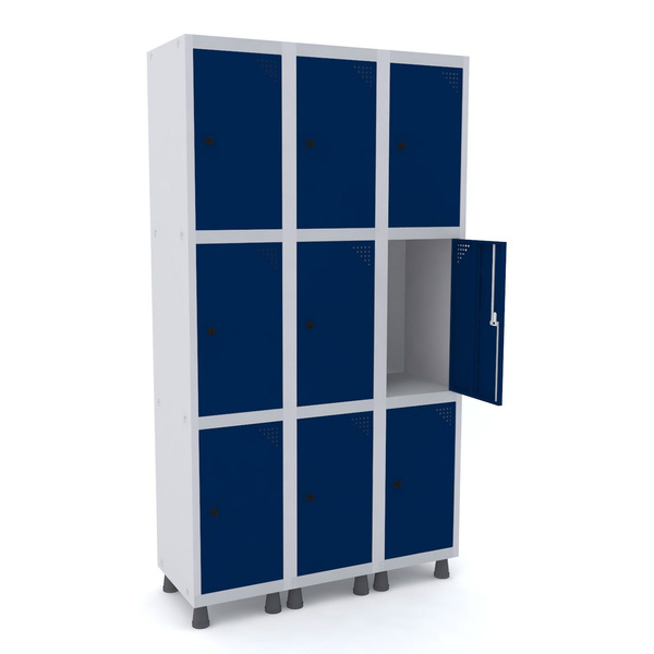 Roupeiro De Aço 3m 09 Portas Pitão Pandin - Cinza/azul Del Rey