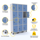 Roupeiro De Aço 3m 12 Portas Fechadura Pandin - Cinza/azul Da