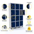 Roupeiro De Aço 3m 12 Portas Fechadura Pandin - Cinza/azul De