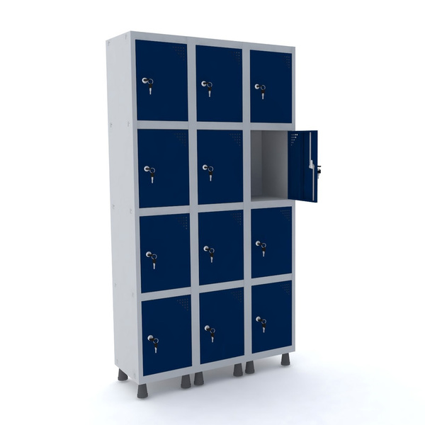 Roupeiro De Aço 3m 12 Portas Fechadura Pandin - Cinza/azul De