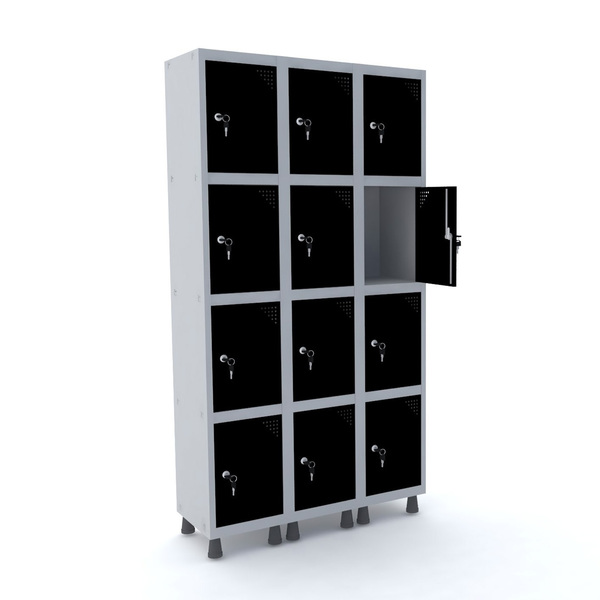 Roupeiro De Aço 3m 12 Portas Fechadura Pandin - Cinza/preto