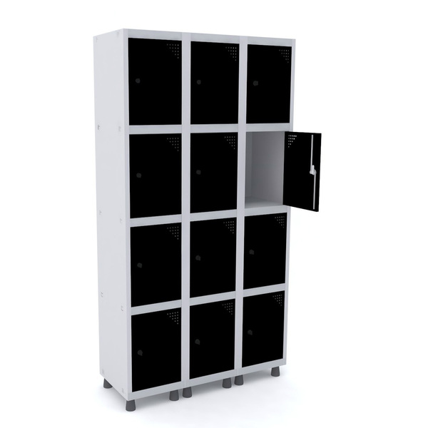 Roupeiro De Aço 3m 12 Portas Pitão Pandin - Cinza/preto