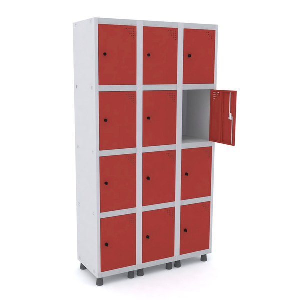 Roupeiro De Aço 3m 12 Portas Pitão Pandin - Cinza/vermelho