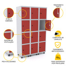 Roupeiro De Aço 3m 12 Portas Pitão Pandin - Cinza/vermelho