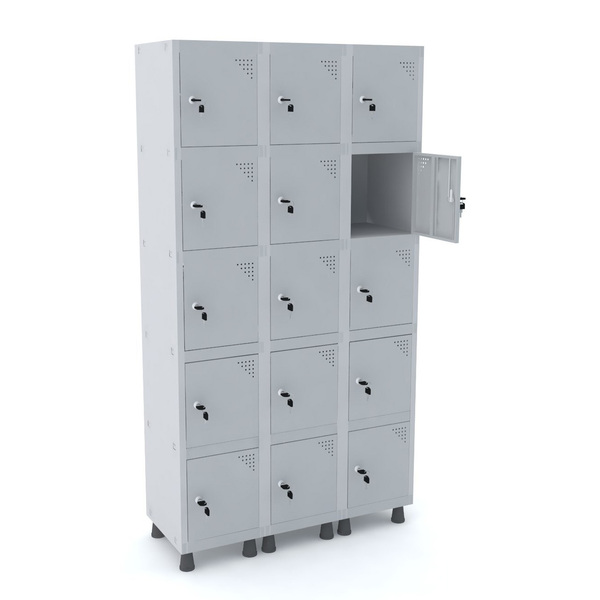 Roupeiro De Aço 3m 15 Portas Fechadura Pandin - Cinza