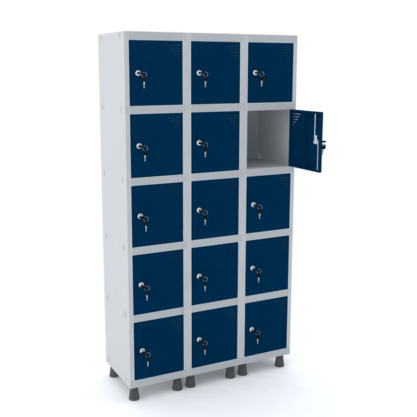 Roupeiro De Aço 3m 15 Portas Fechadura Pandin - Cinza/azul De
