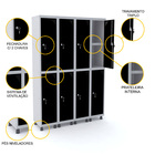 Roupeiro De Aço 4m 08 Portas C/ Prat. Fechadura Pandin - Cinz