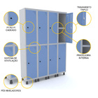 Roupeiro De Aço 4m 08 Portas C/ Prat. Pitão Pandin - Cinza/az