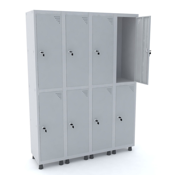 Roupeiro De Aço 4m 08 Portas Fechadura Pandin - Cinza