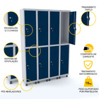 Roupeiro De Aço 4m 08 Portas Fechadura Pandin - Cinza/azul De