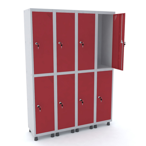 Roupeiro De Aço 4m 08 Portas Fechadura Pandin - Cinza/vermelho