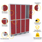 Roupeiro De Aço 4m 08 Portas Fechadura Pandin - Cinza/vermelho