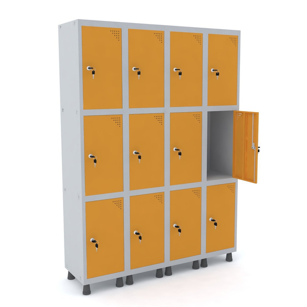 Roupeiro De Aço 4m 12 Portas Fechadura Pandin - Cinza/laranja