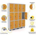 Roupeiro De Aço 4m 12 Portas Fechadura Pandin - Cinza/laranja