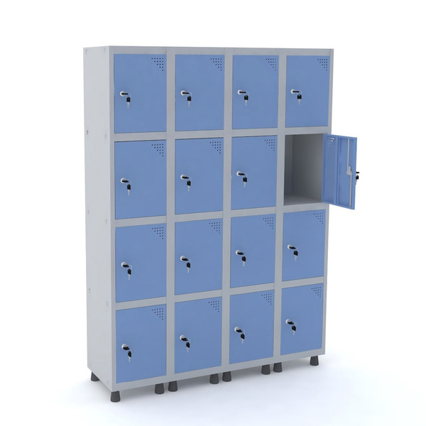Roupeiro De Aço 4m 16 Portas Fechadura Pandin - Cinza/azul Da
