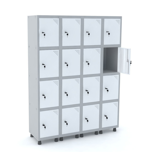 Roupeiro De Aço 4m 16 Portas Fechadura Pandin - Cinza/branco