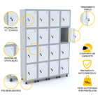 Roupeiro De Aço 4m 16 Portas Fechadura Pandin - Cinza/branco