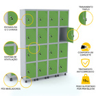 Roupeiro De Aço 4m 16 Portas Fechadura Pandin - Cinza/verde