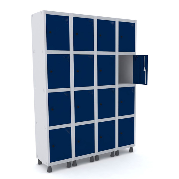 Roupeiro De Aço 4m 16 Portas Pitão Pandin - Cinza/azul Del Rey