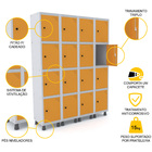 Roupeiro De Aço 4m 16 Portas Pitão Pandin - Cinza/laranja