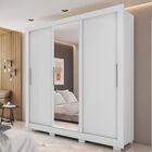 Roupeiro com Espelho 3 Portas de Correr e 2 Gavetas 15x46x191 MDP Branco  Caemmun