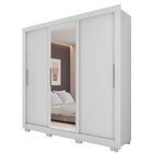 Roupeiro com Espelho 3 Portas de Correr e 2 Gavetas 15x46x191 MDP Branco  Caemmun