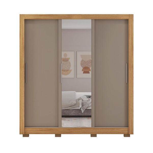 Roupeiro com Espelho 3 Portas de Correr e 2 Gavetas 15x46x191 MDP Lamina Mel Caemmun