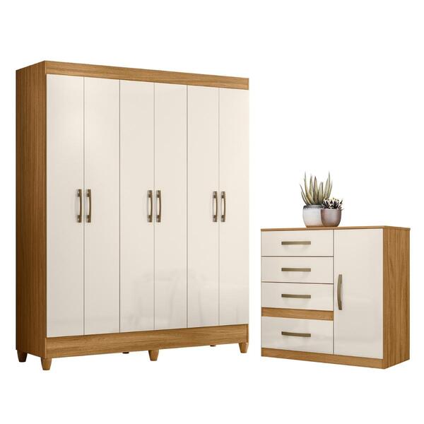 Roupeiro E Cômoda Sapateira Cantão Freijó Off White